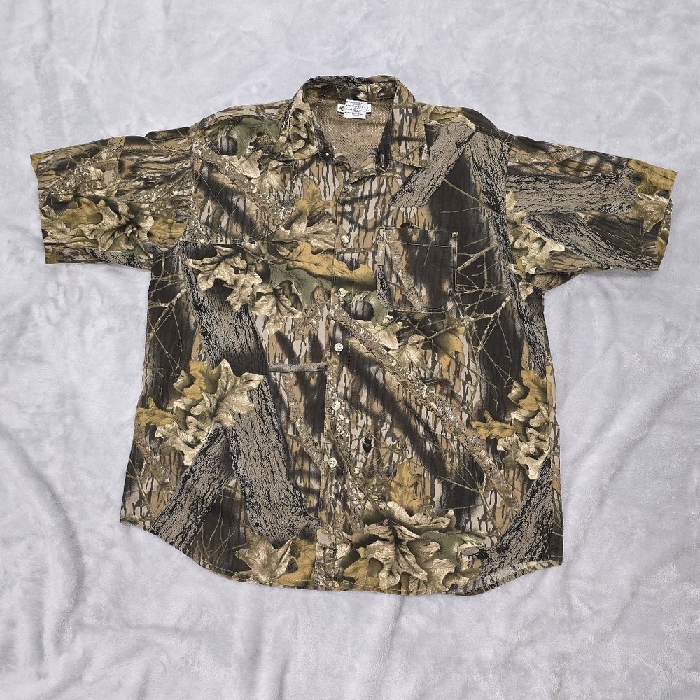 Columbia Vented Camo Hunting Shooting Shirt Short Sleeve Button Up Men's Medium